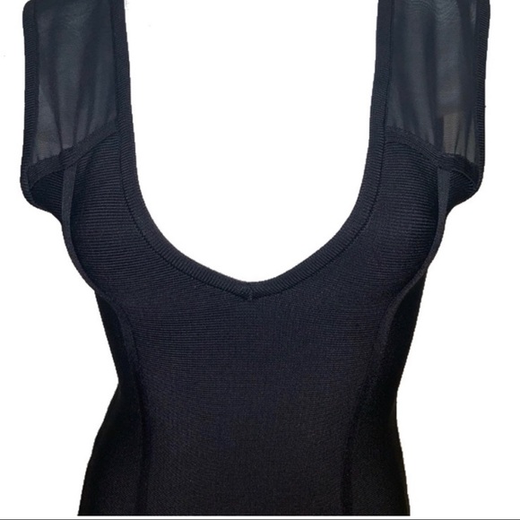 Bebe Little Black Dress mesh sleeves size small double V-neck - Picture 2 of 3